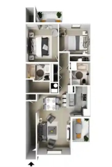2 Bed 2.0 Bath Floor Plan